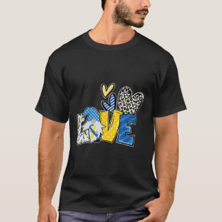 ラブ格言ブルーイエローリボンダウン症候群アウェア Tシャツ