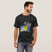 ラブ格言ブルーイエローリボンダウン症候群アウェア Tシャツ (正面フル)