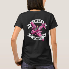 ラブ爆撃機パイロット ピンク フロント&バック Tシャツ