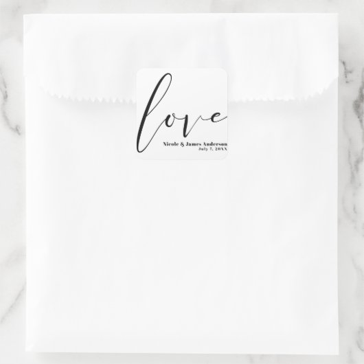 ラブ白黒モダンタイポグラフィ結婚式の引き出物 スクエアシール (バッグ)