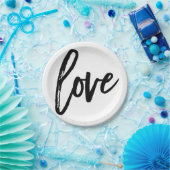 ラブ白黒モダンタイポグラフィ結婚披露宴 ペーパープレート (パーティー)