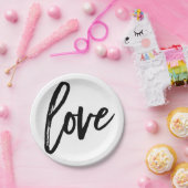 ラブ白黒モダンタイポグラフィ結婚披露宴 ペーパープレート (パーティー)