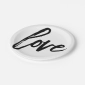 ラブ白黒モダンタイポグラフィ結婚披露宴 ペーパープレート (アングル)