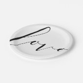 ラブ白黒モダンタイポグラフィ結婚披露宴 ペーパープレート (アングル)