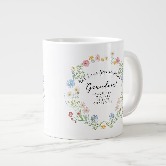 ラブ祖母フローラワイルドフラワーリースw名 ジャンボコーヒーマグカップ (正面右)