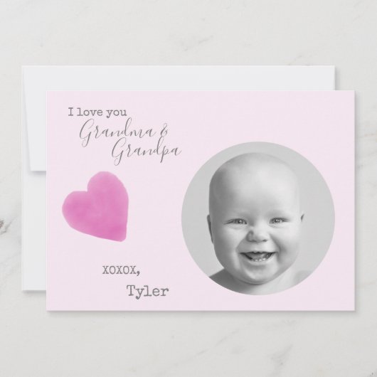 ラブ祖父母フォトピンクハートバレンタイン シーズンカード (正面)
