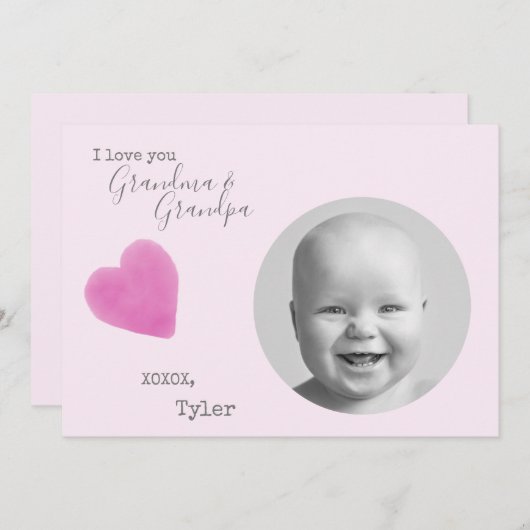 ラブ祖父母フォトピンクハートバレンタイン シーズンカード (正面/裏面)