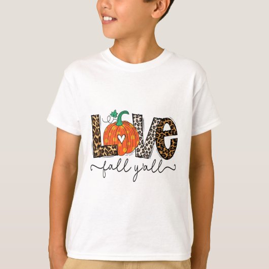 ラブ秋Y'all秋シーズンヒョウ印刷かぼちゃ Tシャツ (正面)