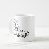 ラブ笑い友好ことわざタイポグラフィ コーヒーマグカップ (正面左)