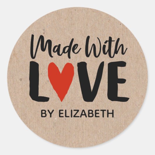 ラブ紙ステッカー製クラフトハート ラウンドシール (正面)