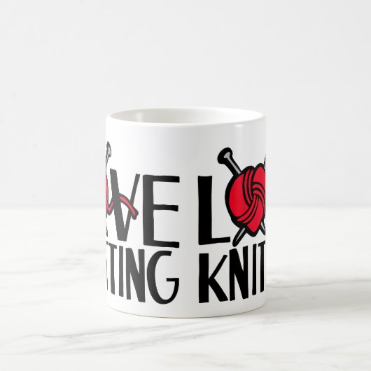 ラブ編み物グラフィック赤いウールマグ コーヒーマグカップ (中央)