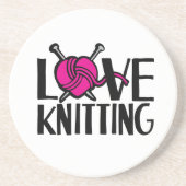 ラブ編み物ピンクウールと編み物針 コースター (正面)