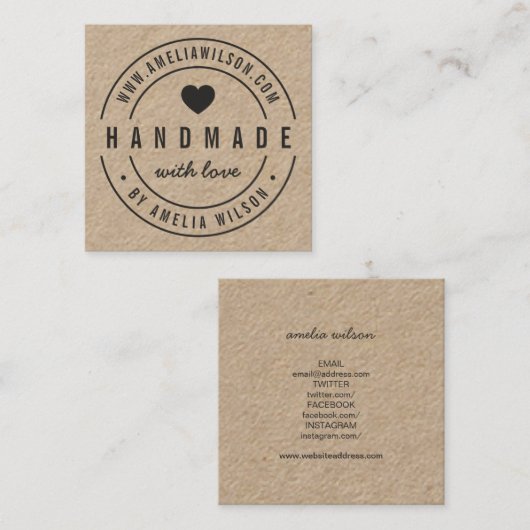 ラブ縁ど·ソーシャル·メディアで手作りの丸いハート スクエア名刺 (正面/裏面)