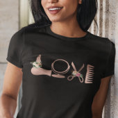 ラブ美容師美容師バラ金ゴールドはさみ Tシャツ