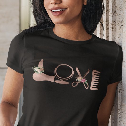 ラブ美容師美容師バラ金ゴールドはさみ Tシャツ