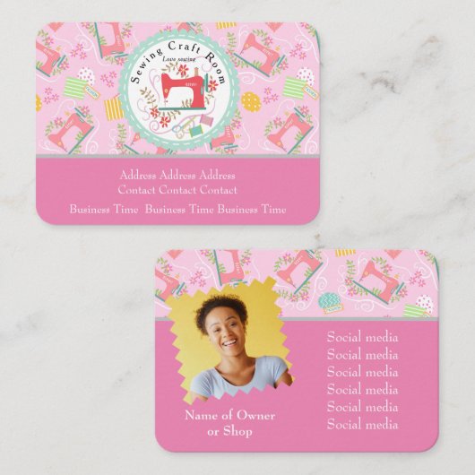ラブ裁縫かわいいフォトピンクの名刺 名刺 (正面/裏面)