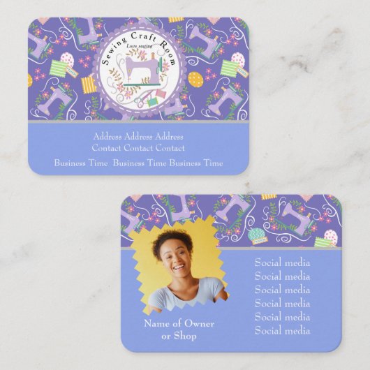ラブ裁縫かわいいフォトラベンダービジネスカード 名刺 (正面/裏面)