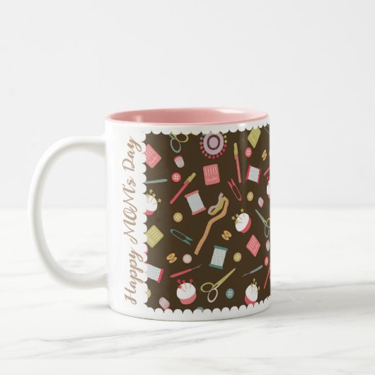 ラブ裁縫アクセサリーブラウン ツートーンマグカップ (左)