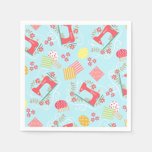 ラブ裁縫ブルー スタンダードカクテルナプキン (正面)