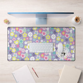 ラブ裁縫ボタンパープル デスクマット