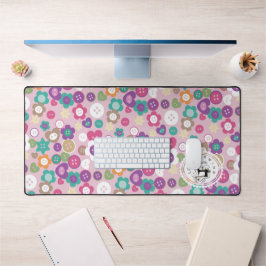 ラブ裁縫ボタンピンク デスクマット