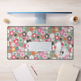 ラブ裁縫ボタンブラウン デスクマット