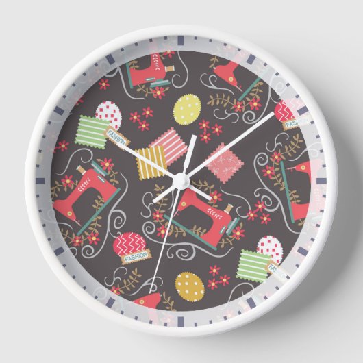 ラブ裁縫マシンブラウン 壁時計 (正面)