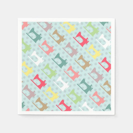 ラブ裁縫マシンブルー スタンダードカクテルナプキン (正面)