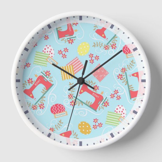 ラブ裁縫マシンブルー 壁時計 (正面)