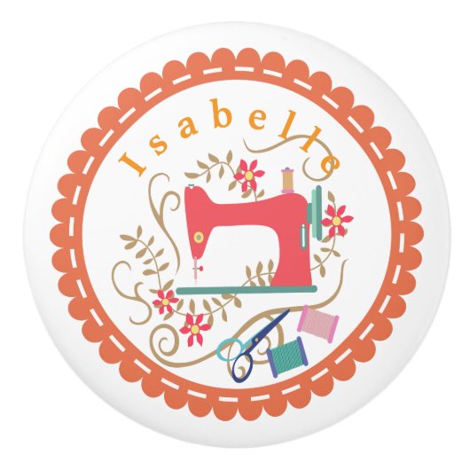 ラブ裁縫マシンホワイトオレンジ セラミックノブ (正面)