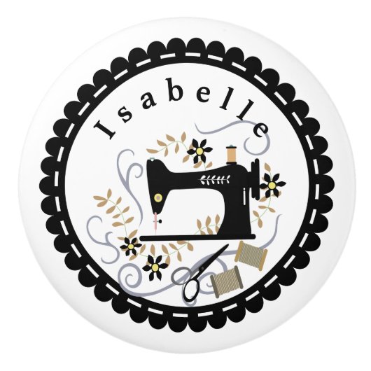 ラブ裁縫マシンホワイトブラック セラミックノブ (正面)