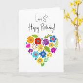 ラブ誕生日ハートフラワーハッピーグリーティングカード カード (黄色い花)