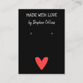 ラブ赤いハートのイヤリングディスプレイで作られる黒いデザイン 名刺 (正面)