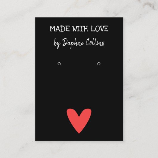 ラブ赤いハートのイヤリングディスプレイで作られる黒いデザイン 名刺 (正面)