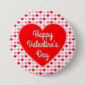 ラブ赤いハートピンク&レッドバレンタインハートパターン 缶バッジ (正面)