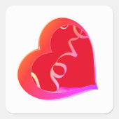 ラブ赤いハートラッピング紙 スクエアシール (正面)