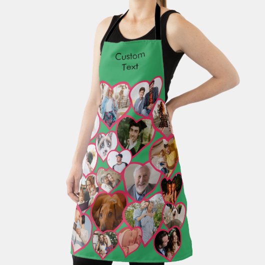 ラブ赤いハート |写真カスタム20枚コラージュ&文字 エプロン (インサイチュ)