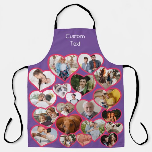 ラブ赤いハート |写真カスタム20枚コラージュ&文字 エプロン (正面)