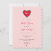 ラブ赤いハートXOXOブライダルシャワー 招待状 (正面)