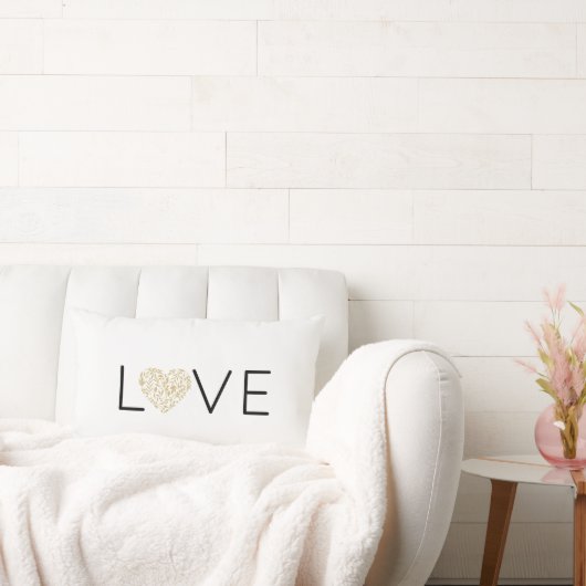 ラブ金ゴールドフローラハートタイポグラフィエレガントな結婚式 ランバークッション (ソファ)