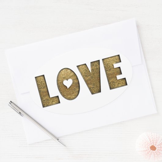 ラブ金ゴールド文字ワードエレガントゴールデン装飾 楕円形シール (封筒)