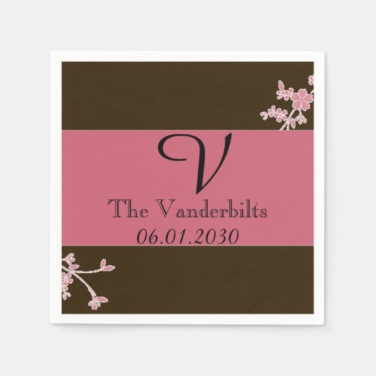 ラブ開花さくらんぼブロッサムモノグラム結婚ズ スタンダードカクテルナプキン (正面)