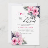 ラブ開花ハイビスカストロピカルピンクブライダルシャワー 招待状 (正面)