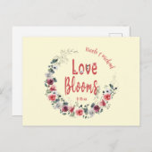 ラブ開花パーソナライズされた新郎新婦の日付を保存 ポストカード (正面/裏面)