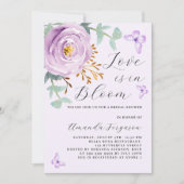 ラブ開花パープルバラバタフライブライダルシャワー 招待状 (正面)
