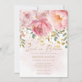 ラブ開花赤面ピンク金ゴールドフローラブライダルシャワー 招待状 (正面)