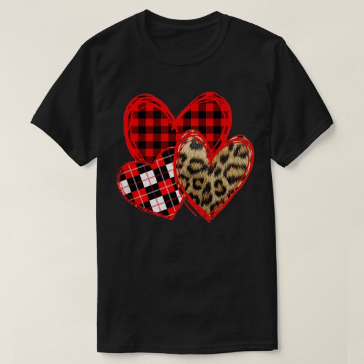 ラブ3ハートヒョウ水牛プレイドバレンタイン Tシャツ (デザイン正面)