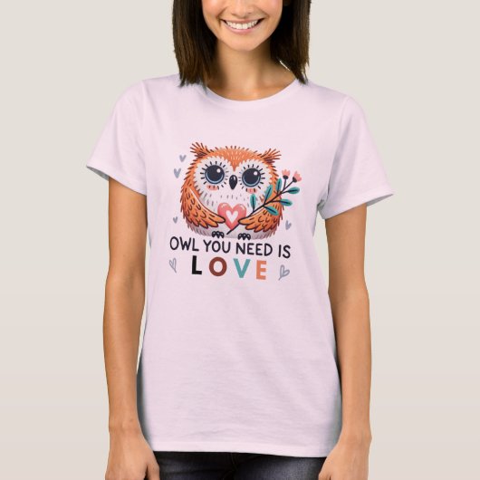ラブ かわいいフクロウ レディースTシャツ Tシャツ (正面)