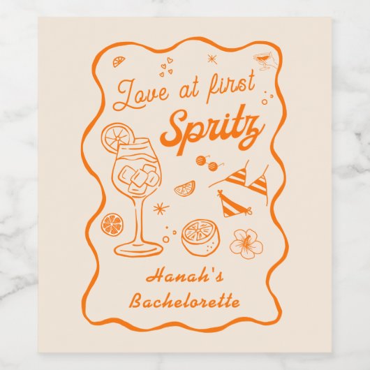 ラブ・アット・ファースト・スプリッツの独身最後の夜のパーティー ワインラベル (シングルラベル)