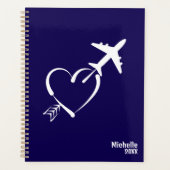ラブ＆アドベンチャー、矢と飛行機のハート、青 プランナー手帳 (正面)